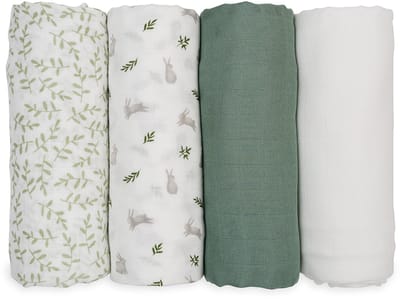 Lulujo - Hydrofiele Doeken - Swaddle - Bamboo - 120x120 cm - 4-pack - Fern & Bunnies Kraamcadeaus - Babydekens - Babycadea - Tetradoeken - Zwangerschapscadeau