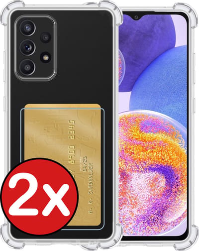 Hoesje - 2 Stuks - Geschikt voor Samsung Galaxy A23 - Met Pashouder en Kaarthouder - Telefoon Hoes Shockproof - Back Cover - Siliconen Case - Shock Proof - Pasjes Houder - Telefoonhoes - Transparant