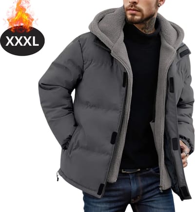 Livano Winterjas - Parka - Heren - Winter - Fleecejas - Volwassen - Stijlvol - Met Capuchon - Grijs - XXXL