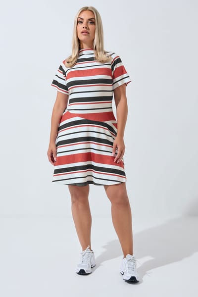 Yours Limited Collection Mini Swingjurk Met Rode En Zwarte Strepensize 44