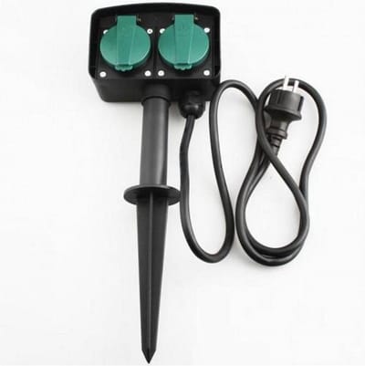 VB Extend Dubbele Tuincontactdoos op Spie - 1.5 meter Geaard Snoer - Zwart / Groen