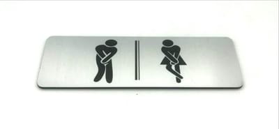 Deurbordje - WC bordje - WC - Toiletbord - Bordje - RVS Look - Pictogram - Heren Dames Hoge Nood - Vrouw - Man - incl. 3M-tape plakstrip - 150 mm x 50 mm x 1,6 mm - 5 Jaar Garantie