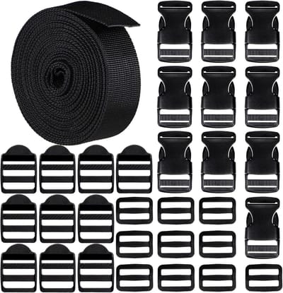 Famanu – Verstelbare nylon riem - duurzame zwarte band met gespen - geschikt voor rugzak - bagage - doe-het-zelf en accessoires