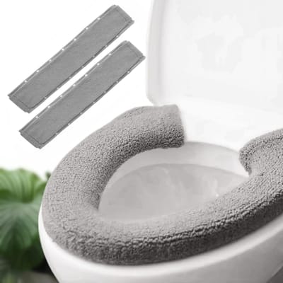 Toiletzitting Kussen - Pluche Badkamer Warmer met Zelfklevende Tape, 2 Paar Grijs