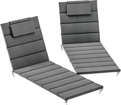 Roossentials tuinkussens loungestoel - Kussens stoel - Set van 2 - Kussens voor opvouwbare ligstoelen - Kussens tuin - Met hoofdsteun - Donker grijs
