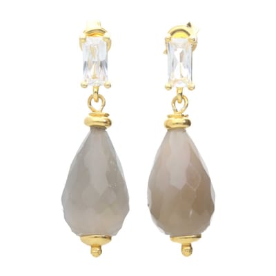 Bela Donaco - Oorbellen Classic – 24K Verguld Sterling Zilver – Facet geslepen Maansteen – Zirkonia