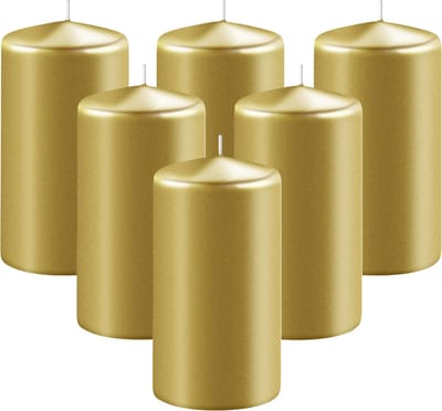 Enlightening Candles Cilinderkaars/stompkaars - 6x - goud - D6 x H15 cm - 58 branduren - Dikke kaarsen - Voor kandelaar of plateau