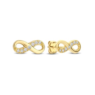 New Bling - 9NBG-0883 - 14K geelgouden Oorknoppen – Infinity met Zirkonia – Dames Oorbellen