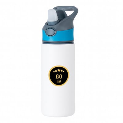 Hacebo® - 60 jaar waterfles met rietje blauw - iemand die 60 jaar is geworden of 60 jaar lang een relatie hebben of getrouwd zijn - verjaardagscadeau - verjaardag - cadeau - kado - geschenk - gift - relatie - water fles - 650ML