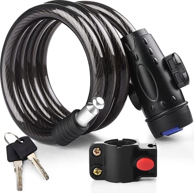 fietsslot met sleutel, 6 mm dik 120 cm lange fietsslot sleutelgat met waterdichte hoes, 2 koperen sleutels inbegrepen