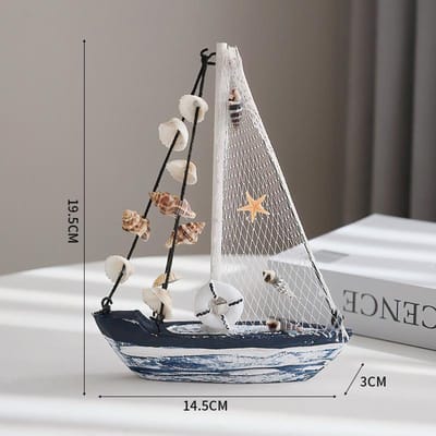 19cm Artisanat de Voile Ornements Style Méditerranéen En Bois Modèle de Bateau à Voile Décoration de La Maison Accessoires Décoration de Salon Cadeaux gray
