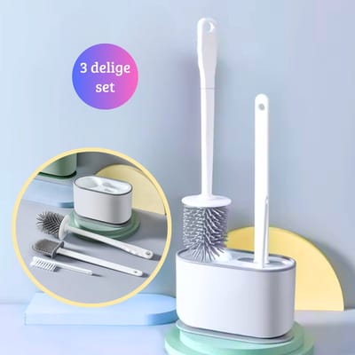 Janse® Siliconen toiletborstel wit set van 3 - Wc borstel met houder - Hygiënische toilet borstel