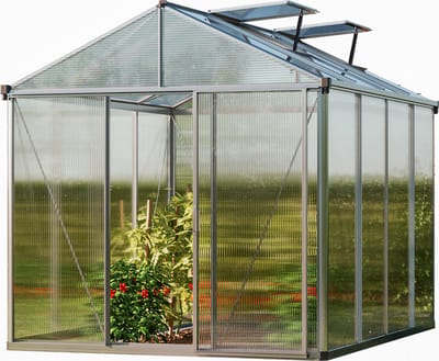 GFP tuinkas Premium 22 aluminium - 222x294 cm, 10 mm kanaalplaten, incl. 2 automatische dakraamopeners