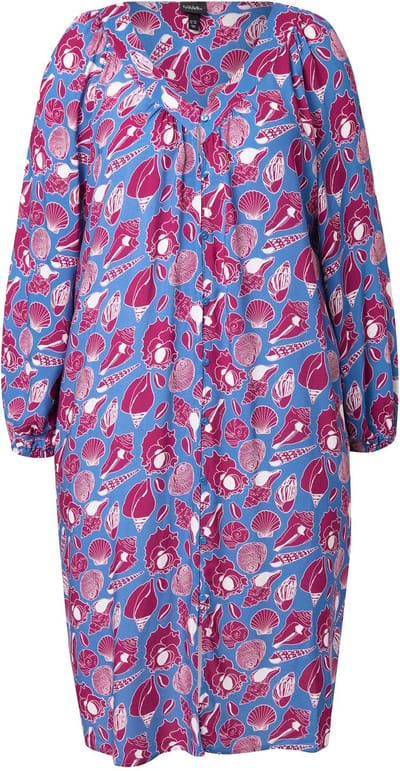 Ulla Popken - Dames - Midi-jurk schelpen oversized V-hals lange mouw - Petrolblauw - Maat 42+