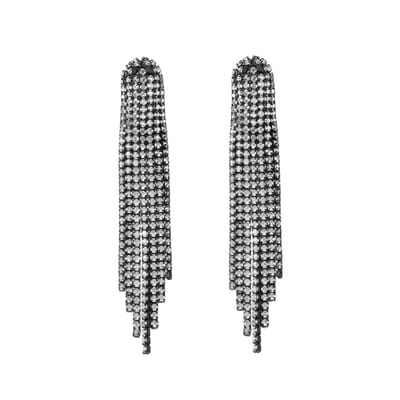 Strass Oorhangers - Antraciet | Oorbellen 9 x 1,5 cm | Bijoux/Zirkonia | Fashion Favorite