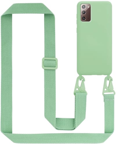 Cadorabo Mobiele telefoon ketting geschikt voor Samsung Galaxy NOTE 20 in LIQUID LICHT GROEN - Silicone beschermhoes met lengte verstelbare koord riem
