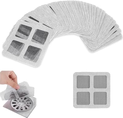 SnelShoppen - 50x Wegwerpshowerafvoer Haarvanger, 10cm x 10cm Mesh Afvoer Sticker, Haarfilter voor Badkamer en Keuken, Clogging Proof, Eenvoudig in Ge