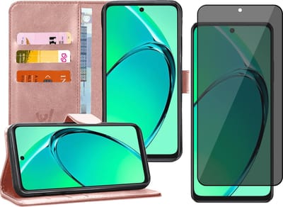 Hoesje geschikt voor Oppo A40 / A40m / A60 - Privacy Screenprotector Volledig Dekkend Glas - Portemonnee Book Case Rosegoud