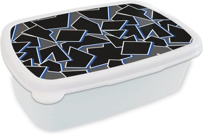 Broodtrommel Wit - Lunchbox - Brooddoos - Vormen - Geometrie - Zwart - Design - 18x12x6 cm - Volwassenen