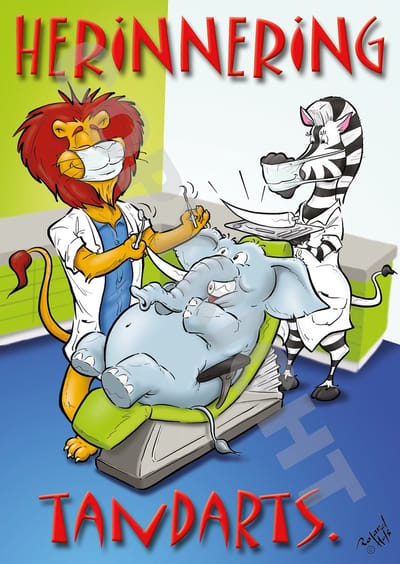 Oproepkaart - HERINNERING TANDARTS - Cartoon 'Tand olifant' - 50 stuks