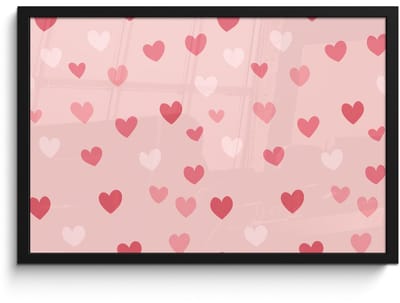 Poster in lijst - Fotolijst 60x40 cm - Posters - Hartjes - Patroon - Roze - Eenvoudig - Posterlijst zwart - Decoratie - Wanddecoratie woonkamer - Muurdecoratie slaapkamer