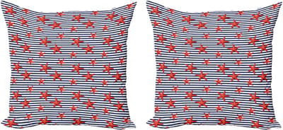 ABAKUHAUS Decoratieve kussenhoes met zeesterrenmotief, 2 stuks, maritiem thema, 40x40 cm, marineblauw, wit, rood