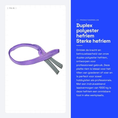 Dailygoods- Hefriem 1T - Duplex Polyester - Snij- en Slijtvaste Behandeling - Versterkte Hefogen - 1 Meter - Tot 1000 kg Werkbelasting - Hefsling
