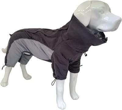 Hondenjas voor Wandelen, Waterdicht en Winddicht, Thermische Voering, Tot 5 °C, Verstelbaar, Ultralicht, Pootbescherming, Zwart/Grijs, 40 cm