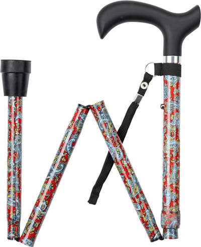 Wandelstok opvouwbaar Paisley met ergonomisch comfort handvat en polsbandje - Loopstok - Verstelbaar 82 - 94 cm - Lichtgewicht