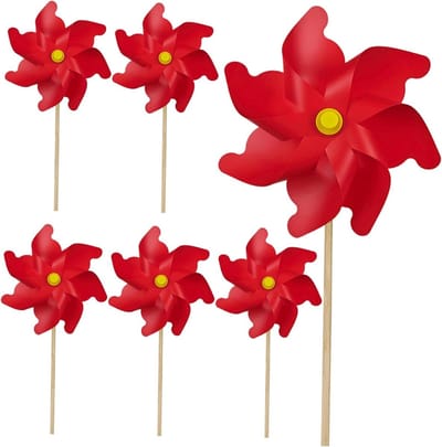 Windmolens Set - Tuindecoratie Speelgoed - Buiten Versieren - Zeven Vleugels - 6 Stuks 50cm - Rood