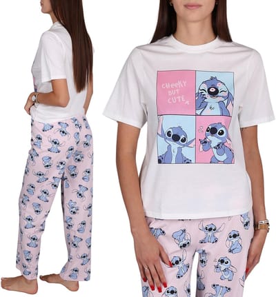 DISNEY Stitch Dames, tweedelig, KATOENEN pyjama met korte mouwen, lange broek 100% KATOEN