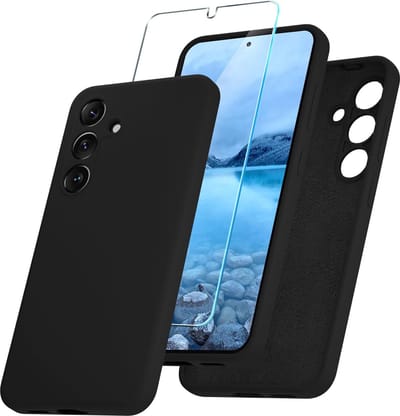 Hoesje geschikt voor Samsung Galaxy A55 hoesje zacht siliconen met gehard glas Screenprotector- Arara backcover - Zwart
