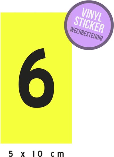 Sticker vinyl/ fluoriserend | Huisnummer "6" | 5 x 10 cm | Fluo | Opvallend | Brievenbus | Straat | Fluor | Nummer | Donker |Weerbestendig | Vochtbestendig | 1 stuk
