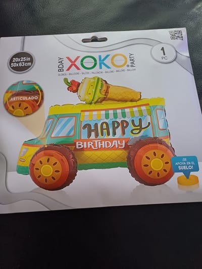 Folieballon ijstruck happy birthday.door de losse wielen kan deze echt rijden!!50x63cm