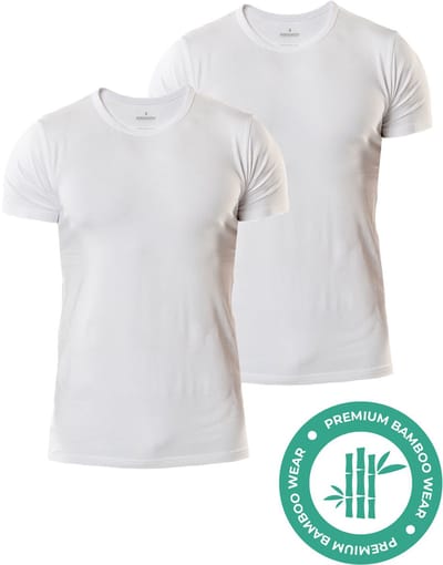 SQQUADD® Bamboe T-Shirt Heren - Slim fit - Ronde hals - Maat S - 2-pack - Zijdezacht en Ademend - Anti Zweet T-Shirt - Ondershirt Heren - Wit