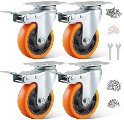 4-delige set zwenkwielen met rem - 100MM meubelrollen voor zware lasten (tot 600 kg)