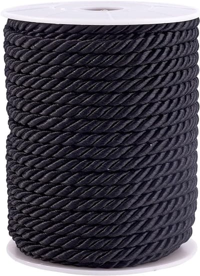18 yards Twist Cord Rope 5mm Rond Zijdeachtig Nylon Touw voor Piping, Meubelbekleding en Creatieve Ambachten, Zwart