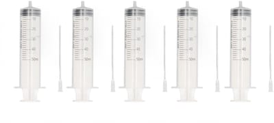 Dailygoods- Inkt Vulspuit 50 Ml - 5 Stuks - Duidelijke Schaalverdeling - Roestvrij Staal - PP-Kunststof - Voor Printercartridge/Laboratorium - Spuit