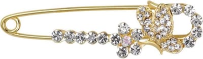 Fako Bijoux® - Sierspeld - Sjaalspeld - Vestsluiting - Vestspeld - Vlinder Met Bloem - Kristal - 57mm - Goudkleurig