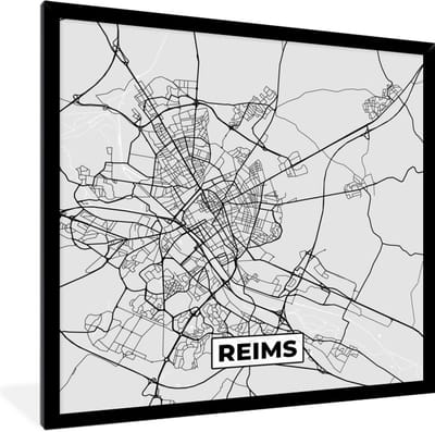 Fotolijst incl. Poster - Frankrijk - Reims - Stadskaart - Plattegrond - Kaart - 40x40 cm - Posterlijst