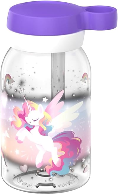 SnelShoppen - Drinkfles Met Rietje 450 Ml, Draaideksel Met Handgreep, Lekdicht, Hygiënische Sluiting, Vaatwasmachinebestendig, Unicorn Glow, Ideaal Vo
