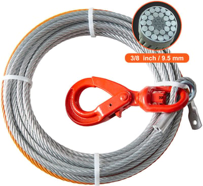 Lierkabel van Gegalvaniseerd Staal, 3/8 Inch X 15,2 M, Breeksterkte van 15.200 Lbs, Zware Staalkabel met Draaibare Haak voor Suv's, Grote Terreinwagens en Vrachtwagens