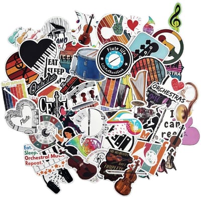 Winkrs - Muziek Stickers – 50 stuks – Orkest & Instrumenten Thema – Gitaar, snaarinstrumenten, rock – Muziekliefhebber