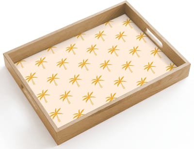 Dienblad hout 40x30 cm - Schootdienblad - Palmbomen - Beige - Oranje - Patroon - Zomer - Borrelplank rechthoek - Plateau dienbladen