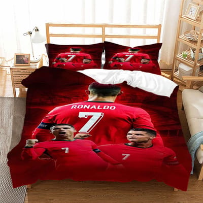 Ensemble de literie Football Cr7 Ronaldoo Housse de couette Taie d'oreiller Enfants Adulte Garçon Fille Décoration de chambre Simple Double Grande Taille 100x135cm-2pcs black