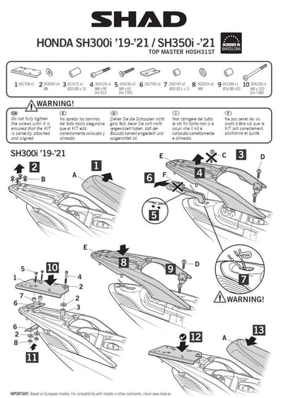 Support de top case Shad pour moto Neuf
