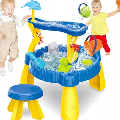 Kiddel 3-in-1 XL Watertafel met Verdieping – Zand en Watertafel met Waterbaan, Waterval & Accessoires – Waterspeeltafel Speelgoed 3 Jaar+ – Inclusief Stoeltje
