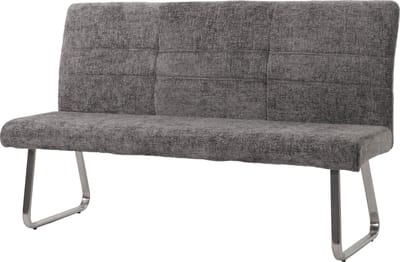 Bank MCW-G55, eetkamerbank, geborsteld roestvrij staal stof/textiel chenille Oeko-Tex, 160cm ~ donkergrijs