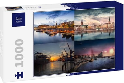 Puzzel Collage Hamburg - 1000 Stukjes Legpuzzel - Ontspanning Thuis - Gedetailleerde Stadsafbeelding - 57 x 37 cm
