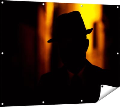 Gards Tuinposter Silhouet van een Man met een Hoed - 120x90 cm - Tuindoek - Tuindecoratie - Wanddecoratie buiten - Tuinschilderij